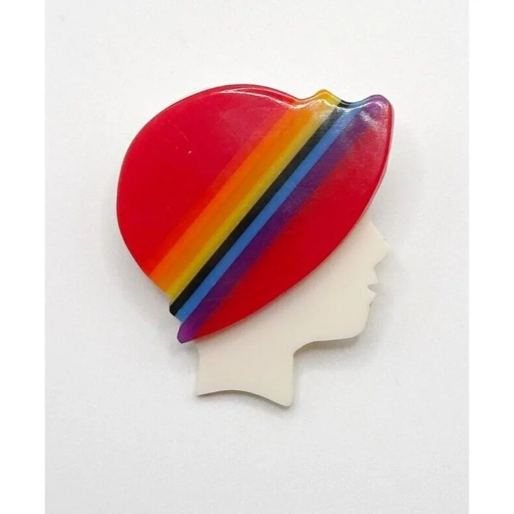 1970s Plastic Profile Pin Lady Republic Of China Taiwan Vintage Art Deco 1.5”‎